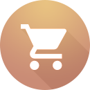 Shopping cart icon on brown background, symbolizing online shopping, against Capricorn Beach backdrop.